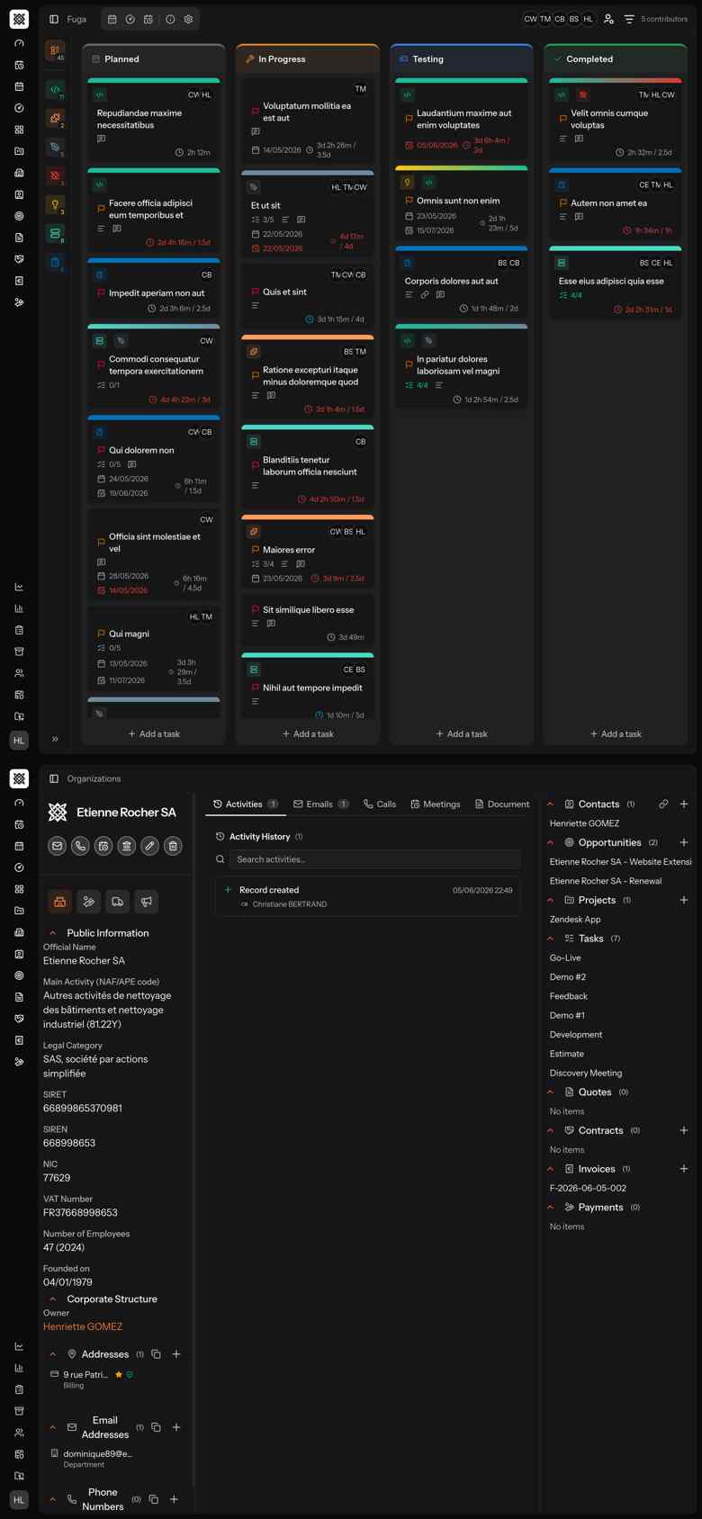 Tableau de bord d'une plateforme PSA de gestion de services professionnels